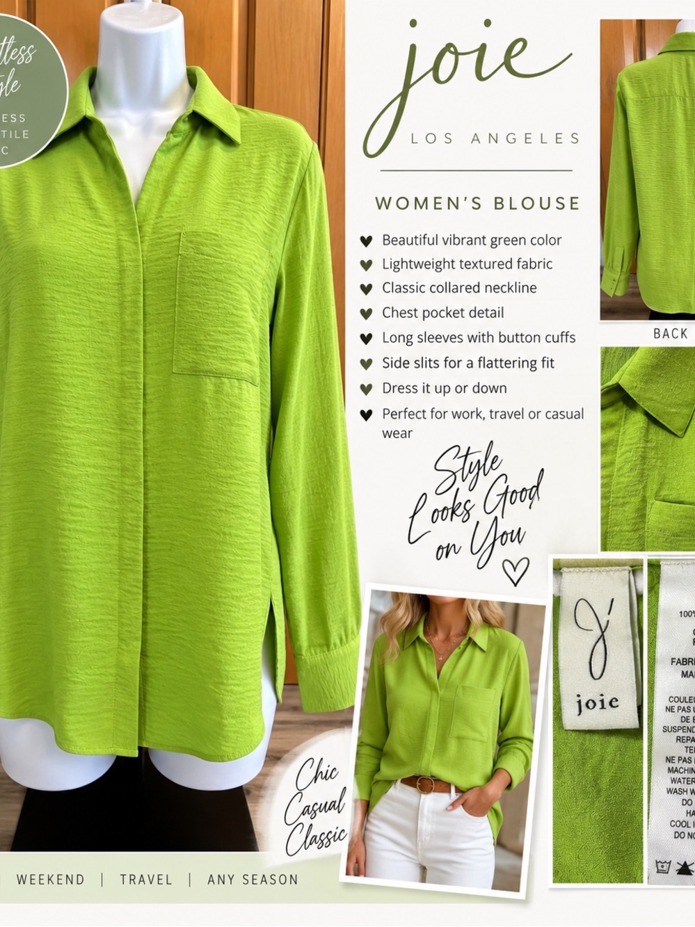 Joie Bright Lime Green Button-Front Blouse